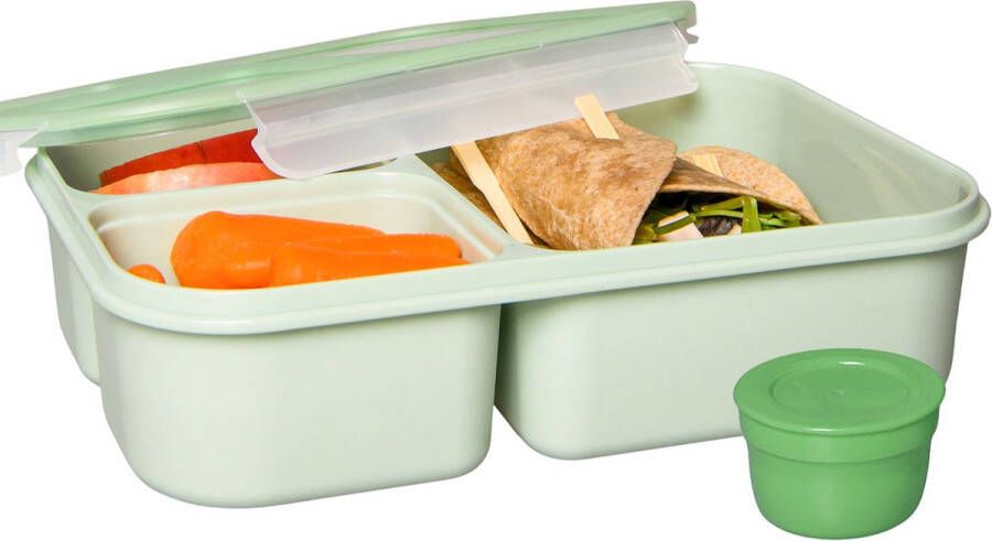 Lock&Lock Lunchbox Bento Box Broodtrommel Salade lunchbox Met 3 Compartimenten Met Dressing Saus Bakje Volwassenen en Kinderen To Go Lekvrij BPA vrij 1 5 liter Groen