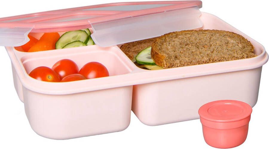 Lock&Lock Lunchbox Bento Box Broodtrommel Salade lunchbox Met 3 Compartimenten Vakjes Met Dressing Saus bakje Volwassenen en Kinderen To Go Lekvrij BPA vrij 980 ml Groen