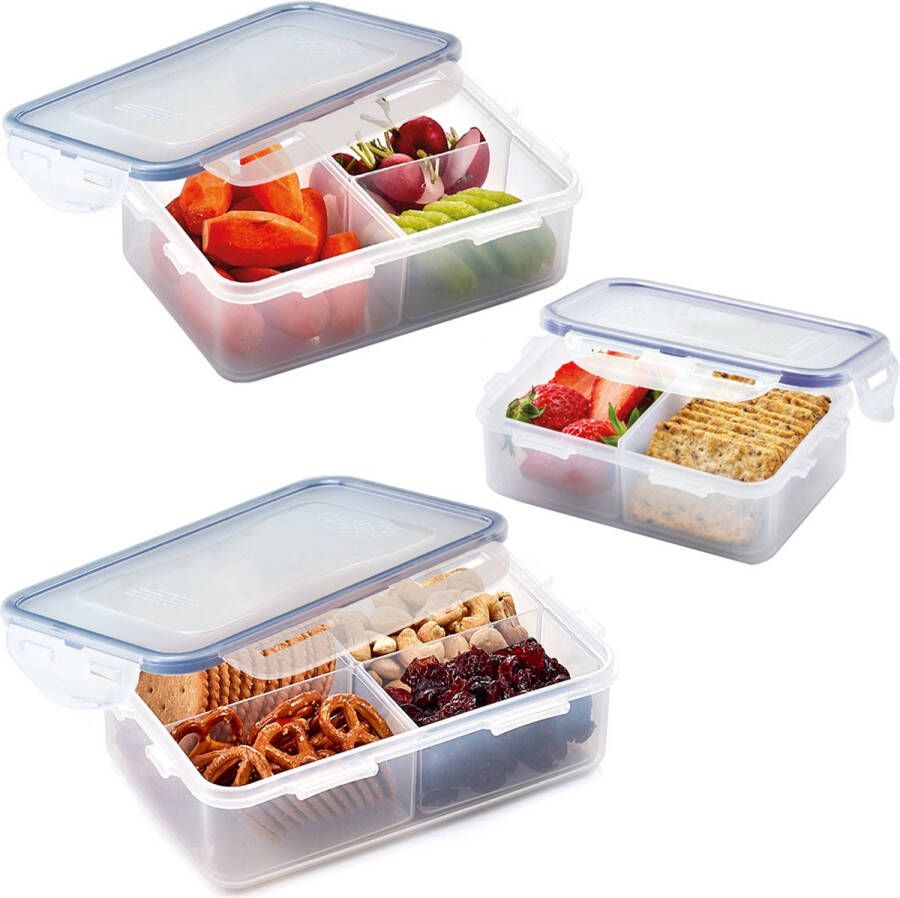 Lock&Lock Lunchbox Snackdoosjes Bento box Snackbox Met Compartimenten Vakjes Set van 3 stuks BPA vrij Lekvrij