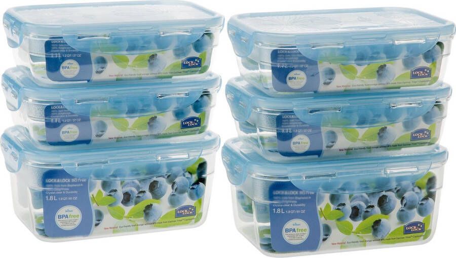 Lock&Lock Luxe Vershoudbakjes set met deksel Meal prep bakjes Diepvriesbakjes Diepvriesdozen Bewaarbakjes Bewaardozen voedsel Vershouddoos Stapelbaar Luchtdicht Lekvrij BPA vrij Transparant Set van 6 Stuks