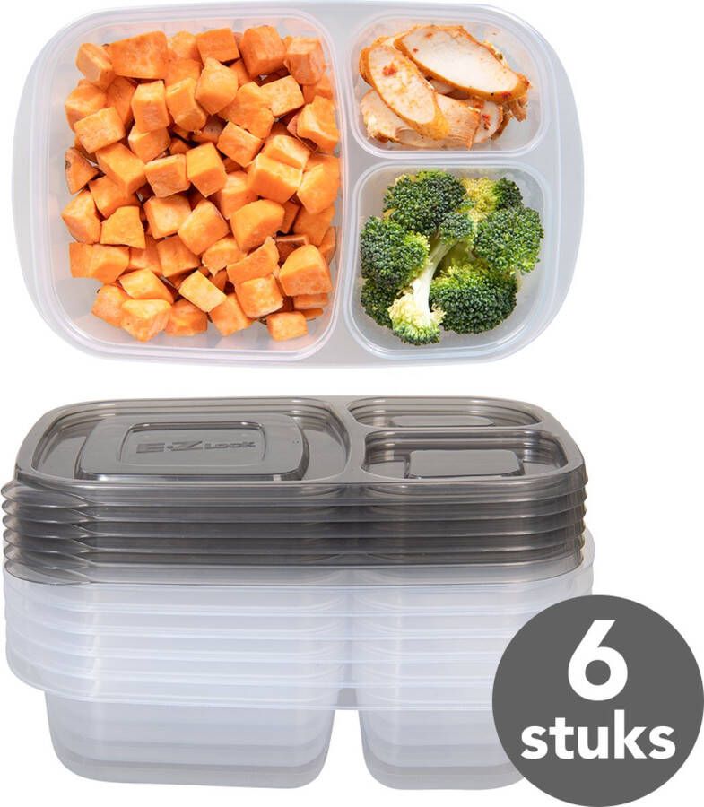 Lock&Lock Meal prep Bakjes Diepvriesbakjes Vershoudbakjes set met deksel Bewaarbakjes Magnetron bakjes Diepvriesdozen Meal prep container Vershouddoos Met 3 compartimenten Stevig en Herbruikbaar BPA vrij Set van 6 Stuks 965ml