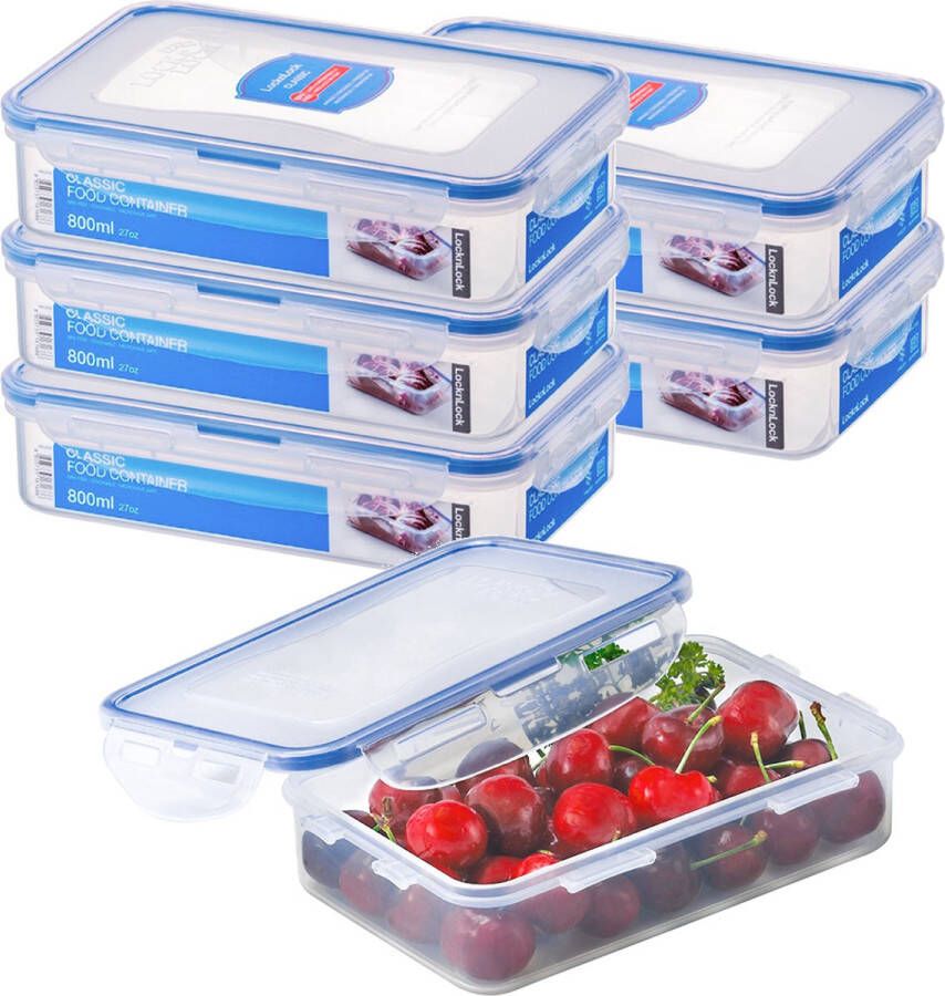 Lock&Lock Vershoudbakjes set met deksel Meal prep bakjes Diepvriesbakjes Diepvriesdozen Bewaarbakjes Bewaardozen voedsel Magnetron bakjes met deksel Vershouddoos Luchtdicht Lekvrij BPA vrij Transparant 800 ml Set van 6 stuks