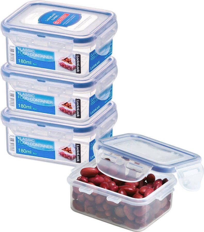 Lock&Lock (mini) Vershoudbakjes set met deksel Diepvriesbakjes Bewaarbakjes Bewaardozen voedsel Snackdoosjes Luchtdicht Lekvrij Transparant 180 ml Set van 4 Stuks LocknLock