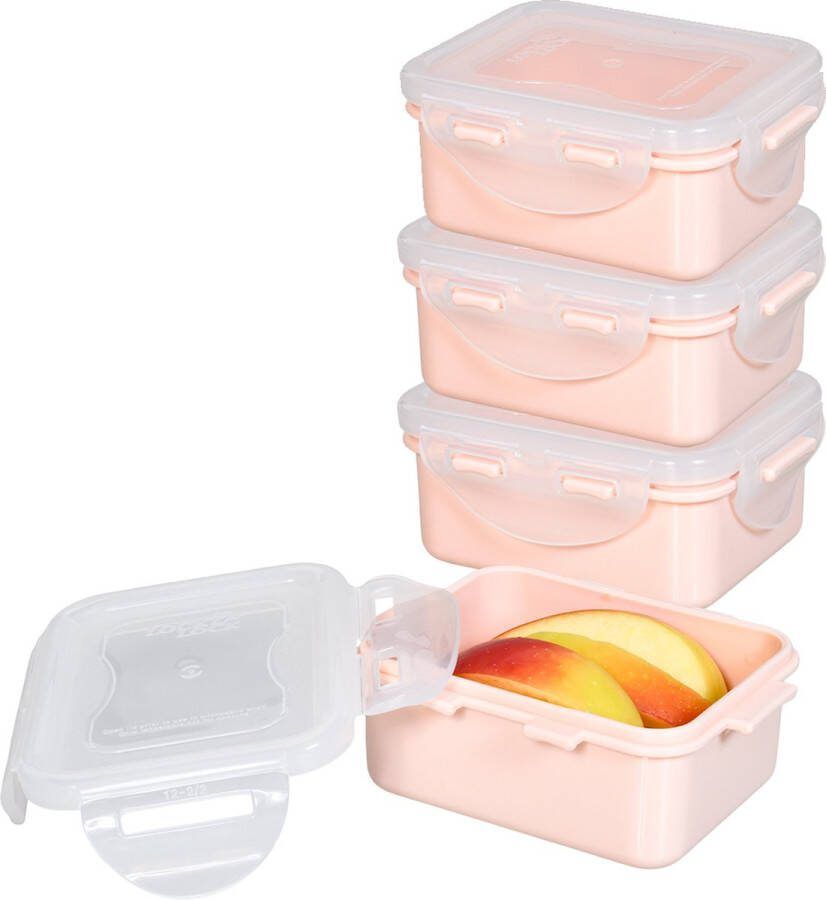 Lock&Lock (mini) Vershoudbakjes set met deksel Snackdoosjes Snackbox Babyvoeding Bewaarbakjes Diepvriesbakjes Kinderen en Volwassenen Luchtdicht Lekvrij BPA vrij 180 ml Pastel Roze Set van 4 stuks LocknLock
