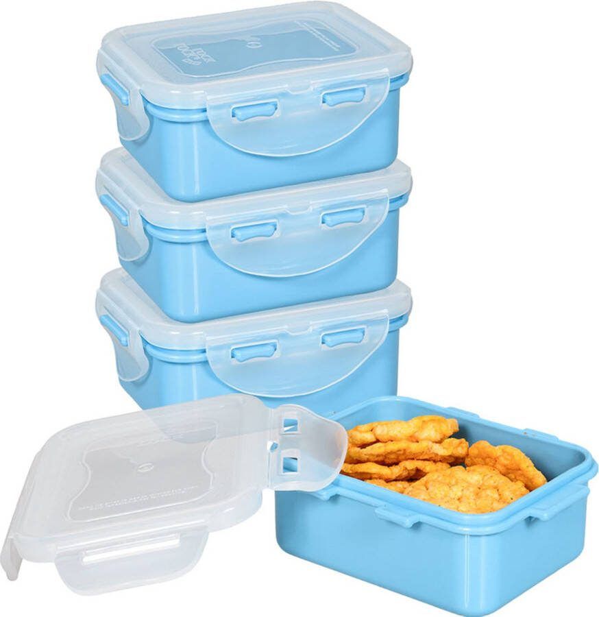 Lock&Lock (mini) Vershoudbakjes set met deksel Snackdoosjes Snackbox Babyvoeding Bewaarbakjes Diepvriesbakjes Kinderen en Volwassenen Luchtdicht Lekvrij BPA vrij Blauw 180 ml Set van 4 stuks LocknLock