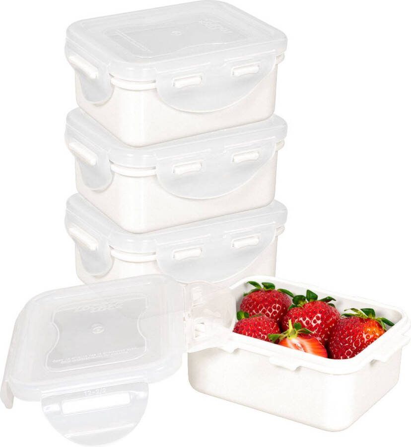 Lock&Lock (mini) Vershoudbakjes set met deksel Snackdoosjes Snackbox Babyvoeding Bewaarbakjes Diepvriesbakjes Kinderen en Volwassenen Luchtdicht Lekvrij BPA vrij 180 ml Wit Set van 4 stuks LocknLock