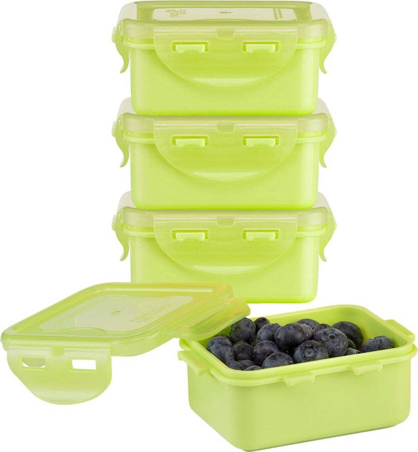 Lock&Lock (mini) Vershoudbakjes set met deksel Snackdoosjes Snackbox Babyvoeding Bewaarbakjes Diepvriesbakjes Kinderen en Volwassenen Luchtdicht Lekvrij BPA vrij 180 ml Groen Set van 4 stuks LocknLock