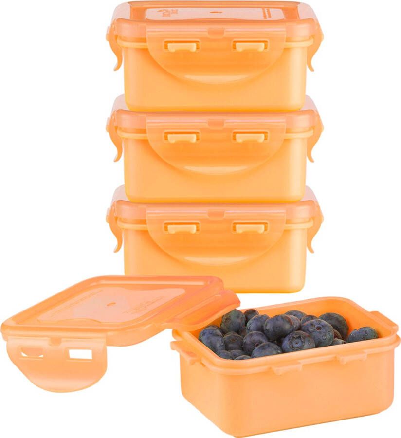 Lock&Lock (mini) Vershoudbakjes set met deksel Snackdoosjes Snackbox Babyvoeding Bewaarbakjes Diepvriesbakjes Kinderen en Volwassenen Luchtdicht Lekvrij BPA vrij 180 ml Oranje Set van 4 stuks