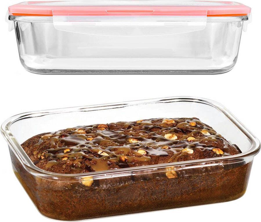 Lock&Lock Ovenschaal met deksel Glazen vershoudbakjes Glazen meal prep bakjes Luchtdicht Rechthoekig 1 6 liter 25 x 19 cm Set van 2 stuks LocknLock