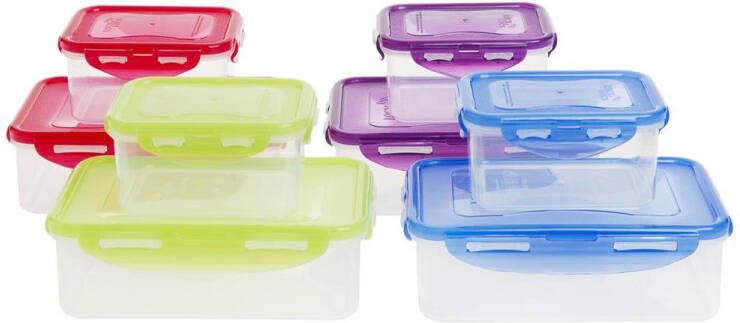 Lock&Lock Vershoudbakjes Meal prep bakjes Diepvriesbakjes Diepvriesdozen Magnetron bakjes met deksel Bewaardozen voedsel Lunchbox Snackdoosjes Volwassenen en Kinderen Luchtdicht Lekvrij BPA vrij Set 8 Stuks Gekleurde deksels