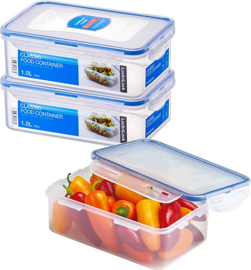 Lock&Lock Vershoudbakjes set met deksel Meal prep bakjes Diepvriesbakjes Diepvriesdozen Bewaarbakjes Bewaardozen voedsel Vershouddoos Set van 3 Stuks 1 liter Luchtdicht Lekvrij Transparant