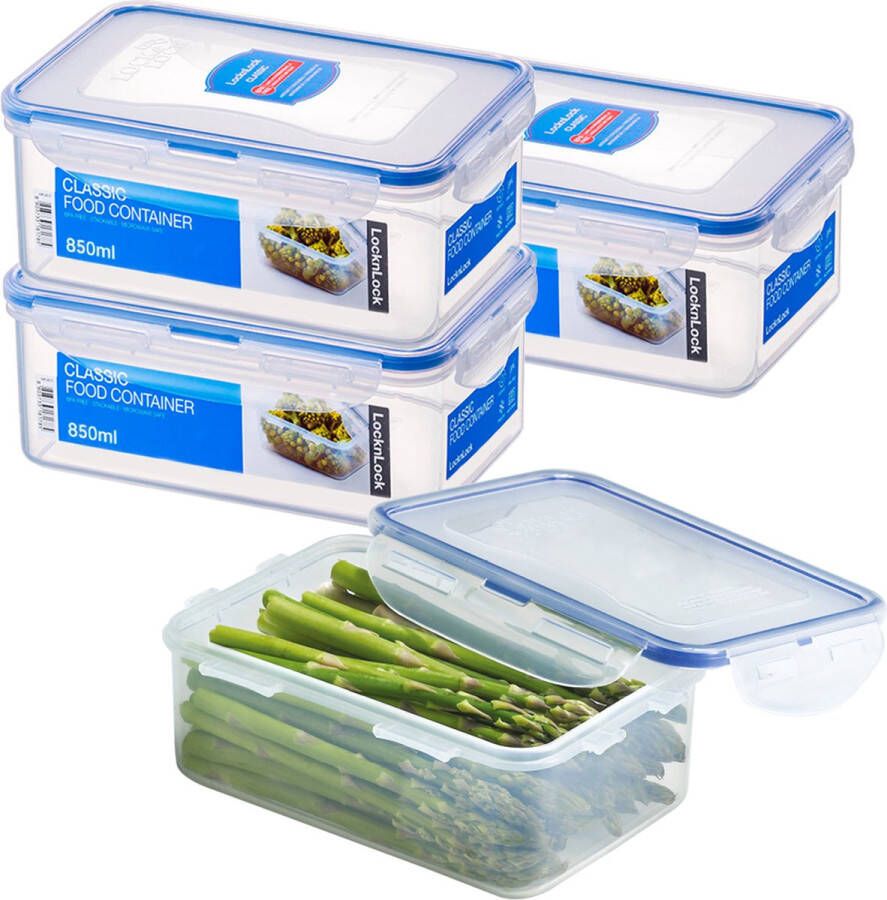 Lock&Lock Vershoudbakjes set met deksel Meal prep bakjes Diepvriesbakjes Diepvriesdozen Bewaarbakjes Bewaardozen voedsel Vershouddoos Luchtdicht Transparant 850 ml Set van 4 Stuks