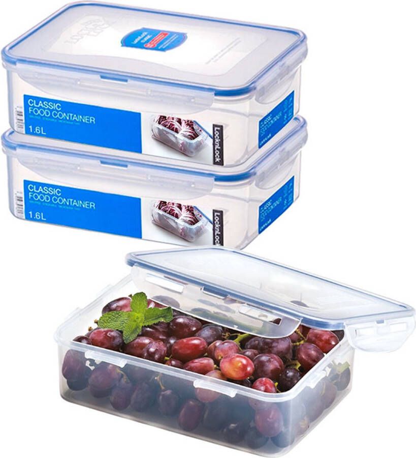 Lock&Lock Vershoudbakjes set met deksel Meal prep bakjes Diepvriesbakjes Diepvriesdozen Bewaarbakjes Bewaardozen voedsel Vershouddoos Luchtdicht Transparant 1 6 liter Set van 3 Stuks