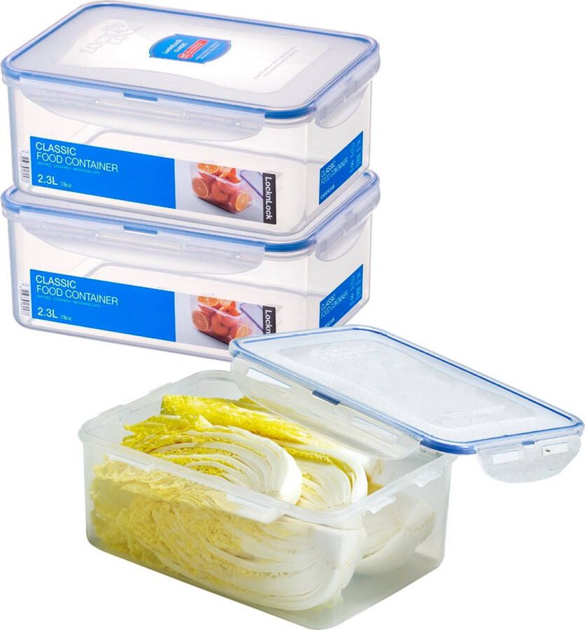 Lock&Lock Vershoudbakjes set met deksel Diepvriesbakjes Diepvriesdozen Bewaarbakjes Bewaardozen voedsel Vershouddoos Luchtdicht Lekvrij BPA vrij Transparant 2 3 liter Set van 3 Stuks