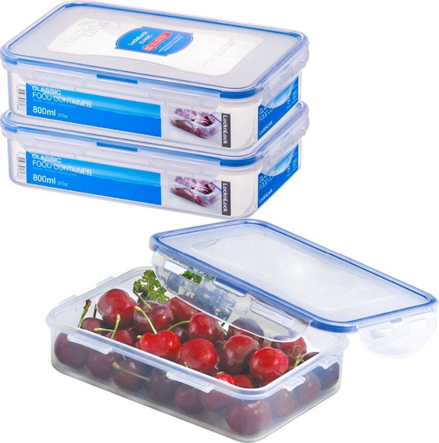 Lock&Lock Vershoudbakjes set met deksel Meal prep bakjes Diepvriesbakjes Diepvriesdozen Bewaarbakjes Bewaardozen voedsel Vershouddoos Luchtdicht BPA vrij Transparant 800 ml Set van 3 Stuks