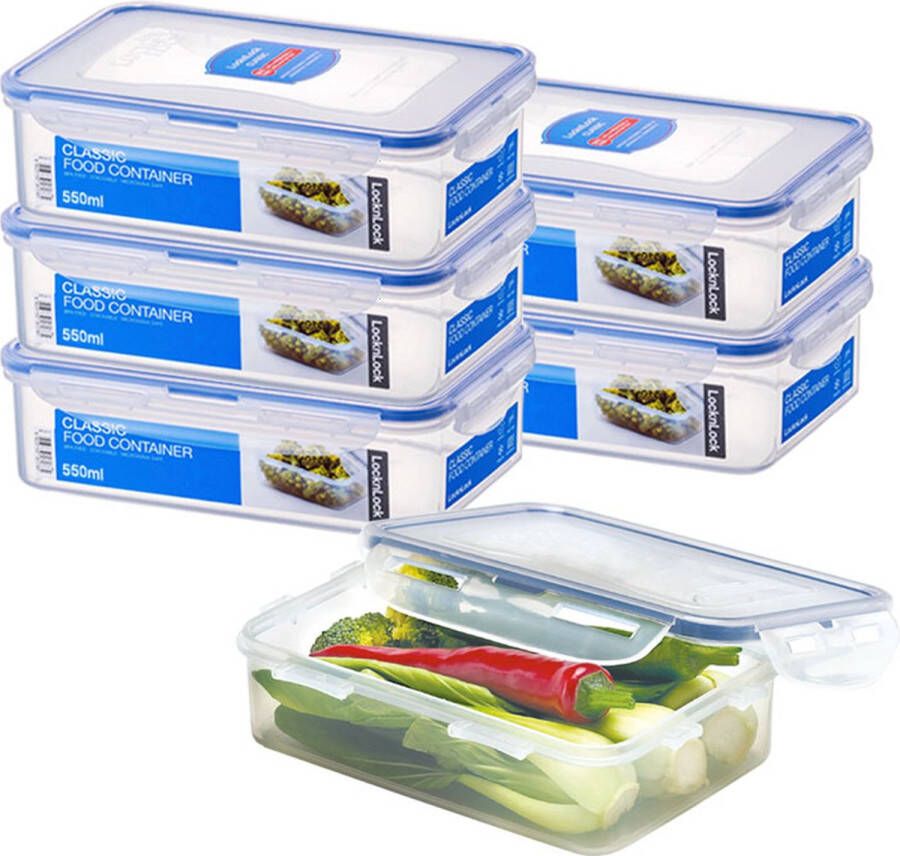 Lock&Lock Vershoudbakjes set met deksel Meal prep bakjes Diepvriesbakjes Diepvriesdozen Bewaarbakjes Bewaardozen voedsel Vershouddoos Luchtdicht BPA vrij Transparant 550 ml Set van 6 Stuks