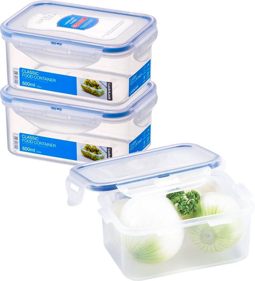 Lock&Lock Vershoudbakjes set met deksel Diepvriesbakjes Diepvriesdozen Bewaarbakjes Bewaardozen voedsel Vershouddoos Snackdoosjes Luchtdicht Lekvrij BPA vrij Transparant 600 ml Set van 3 stuks