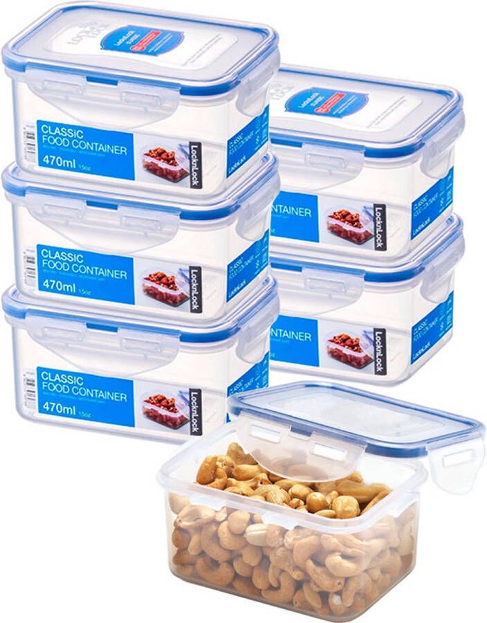 Lock&Lock Vershoudbakjes set met deksel Diepvriesbakjes Diepvriesdozen Bewaarbakjes Bewaardozen voedsel Vershouddoos Snackdoosjes Luchtdicht BPA vrij Transparant 470 ml Set van 6 Stuks