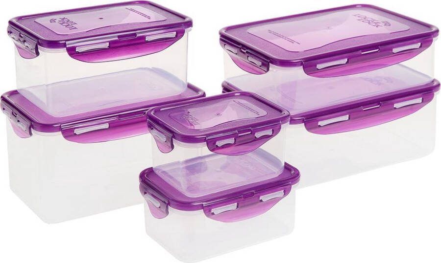 Lock&Lock Vershoudbakjes Meal prep bakjes Diepvriesbakjes Diepvriesdozen Bewaarbakjes Bewaardozen voedsel Vershouddoos Lunchbox Broodtrommel Snackdoosjes Luchtdicht BPA vrij Set van 6 Stuks Paarse deksels LocknLock
