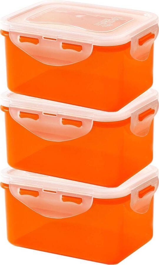 Lock&Lock Vershoudbakjes Meal prep bakjes Diepvriesbakjes Diepvriesdozen Magnetron bakjes met deksel Bewaarbakjes Bewaardozen voedsel Vershouddoos Snackdoosjes Luchtdicht Lekvrij BPA vrij 470 ml Oranje Set van 3 Stuks