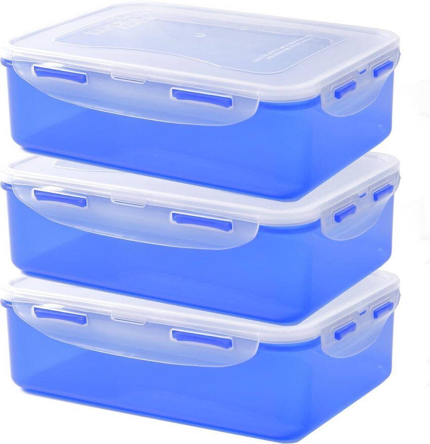 Lock&Lock Vershoudbakjes Meal prep bakjes Diepvriesbakjes Diepvriesdozen Magnetron bakjes met deksel Bewaarbakjes Bewaardozen voedsel Vershouddoos Lunchbox Luchtdicht Lekvrij BPA vrij 1 6 liter Blauw Set van 3 Stuks