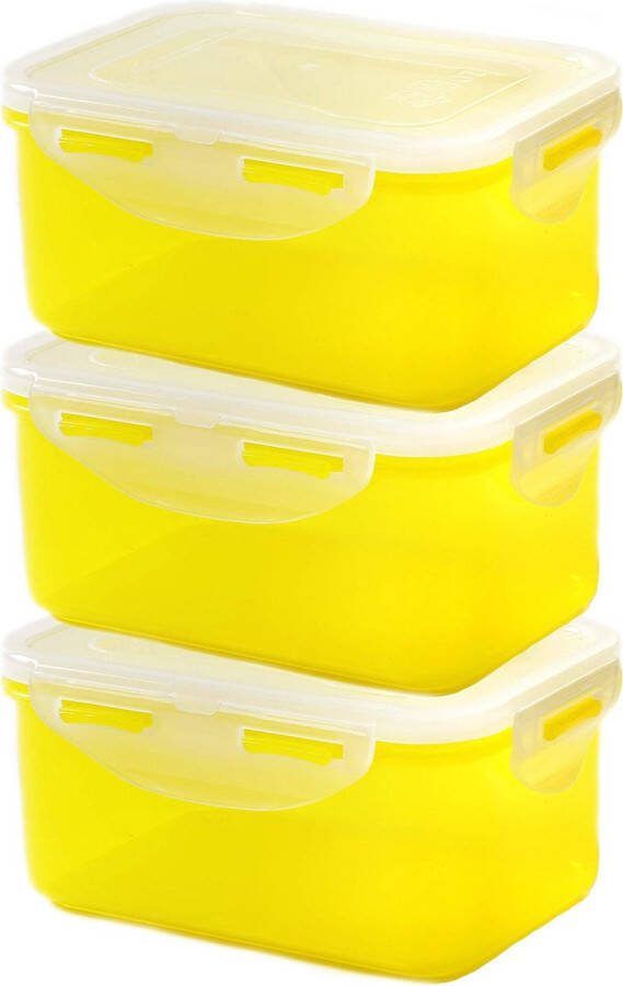 Lock&Lock Vershoudbakjes Meal prep bakjes Diepvriesbakjes Diepvriesdozen Magnetron bakjes met deksel Bewaarbakjes Bewaardozen voedsel Snackdoosjes Vershouddoos Luchtdicht Lekvrij BPA vrij 600 ml Geel Set van 3 Stuks