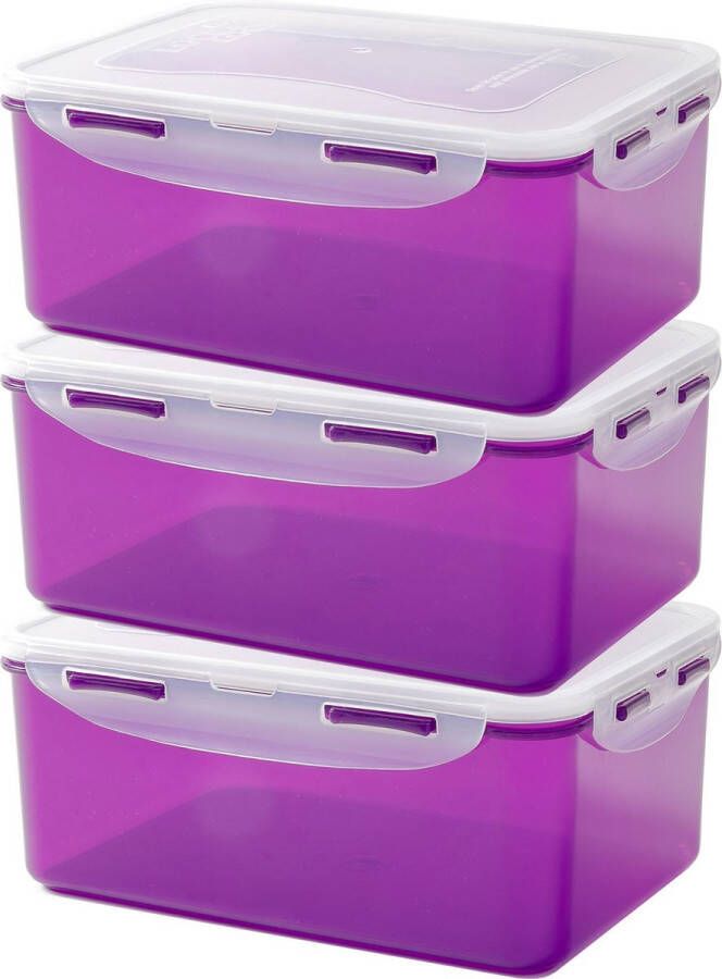 Lock&Lock Vershoudbakjes Meal prep bakjes Diepvriesbakjes Diepvriesdozen Magnetron bakjes met deksel Bewaarbakjes Bewaardozen voedsel Vershouddoos Lunchbox Luchtdicht Lekvrij BPA vrij 2 3 liter Paars Set van 3 Stuks