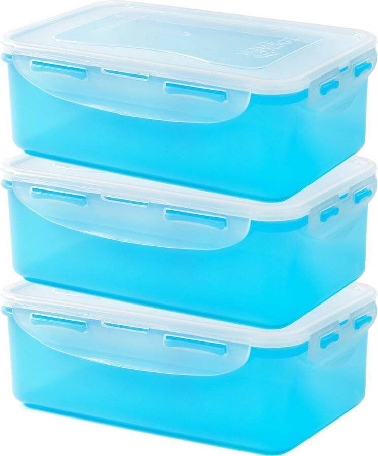 Lock&Lock Vershoudbakjes Meal prep bakjes Diepvriesbakjes Diepvriesdozen Magnetron bakjes met deksel Bewaardozen voedsel Vershouddoos Lunchbox Broodtrommel Luchtdicht Lekvrij BPA vrij Aqua 1 liter Set 3 Stuks LocknLock