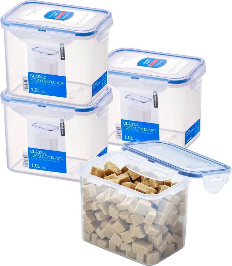 Lock&Lock Vershoudbakjes set met deksel Diepvriesbakjes Diepvriesdozen Bewaarbakjes Bewaardozen voedsel Vershouddoos Luchtdicht Lekvrij BPA vrij Transparant 1 liter Set van 4 Stuks LocknLock