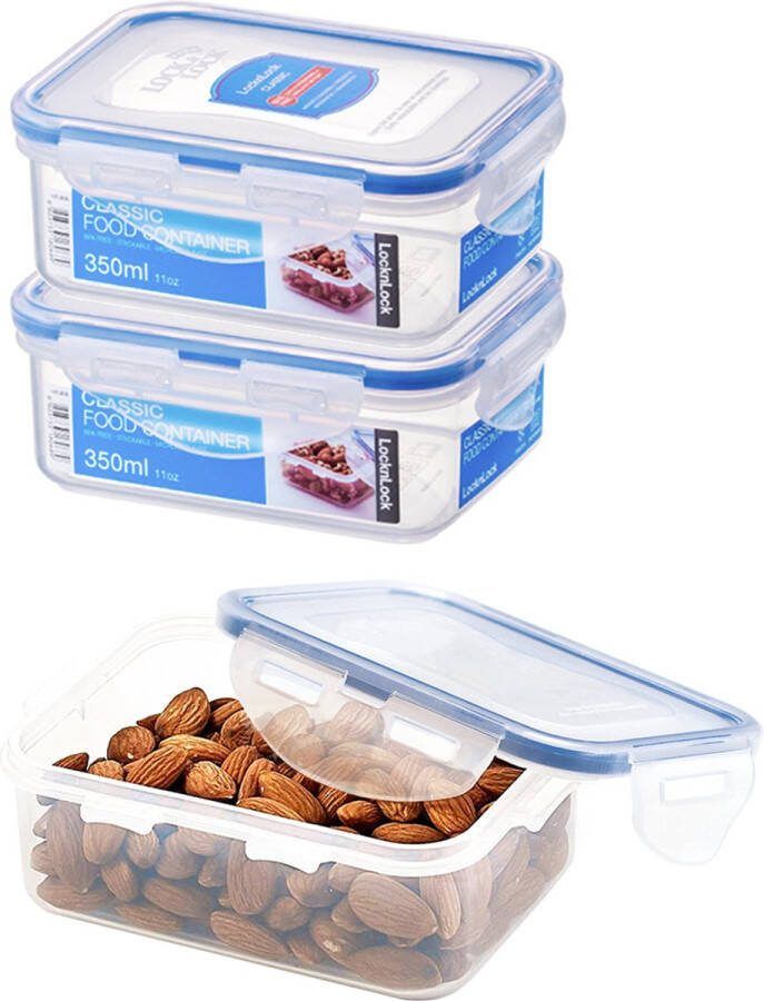 Lock&Lock Vershoudbakjes set met deksel Diepvriesbakjes Diepvriesdozen Bewaarbakjes Bewaardozen voedsel Vershouddoos Snackdoosjes Luchtdicht Lekvrij BPA vrij Transparant 350 ml Set van 3 Stuks