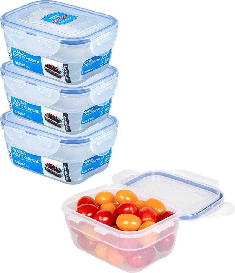 Lock&Lock Vershoudbakjes set met deksel Diepvriesbakjes Diepvriesdozen Bewaarbakjes Bewaardozen voedsel Magnetron bakjes met deksel Vershouddoos Snackdoosjes Stapelbaar Luchtdicht BPA vrij Transparant 550 ml Set van 4 stuks