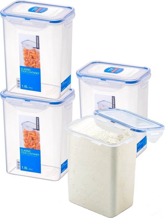 Lock&Lock Vershoudbakjes set met deksel Diepvriesbakjes Diepvriesdozen Bewaarbakjes Bewaardozen voedsel Voorraaddozen Vershouddoos Luchtdicht Lekvrij BPA vrij Transparant 1 8 liter Set van 4 stuks LocknLock
