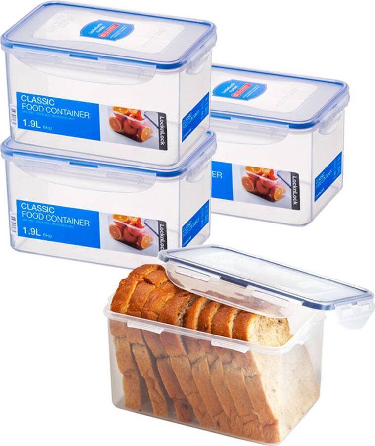 Lock&Lock Vershoudbakjes set met deksel Diepvriesbakjes Diepvriesdozen Bewaarbakjes Bewaardozen voedsel Vershouddoos Luchtdicht BPA vrij Transparant 1 9 liter Set van 4 Stuks LocknLock