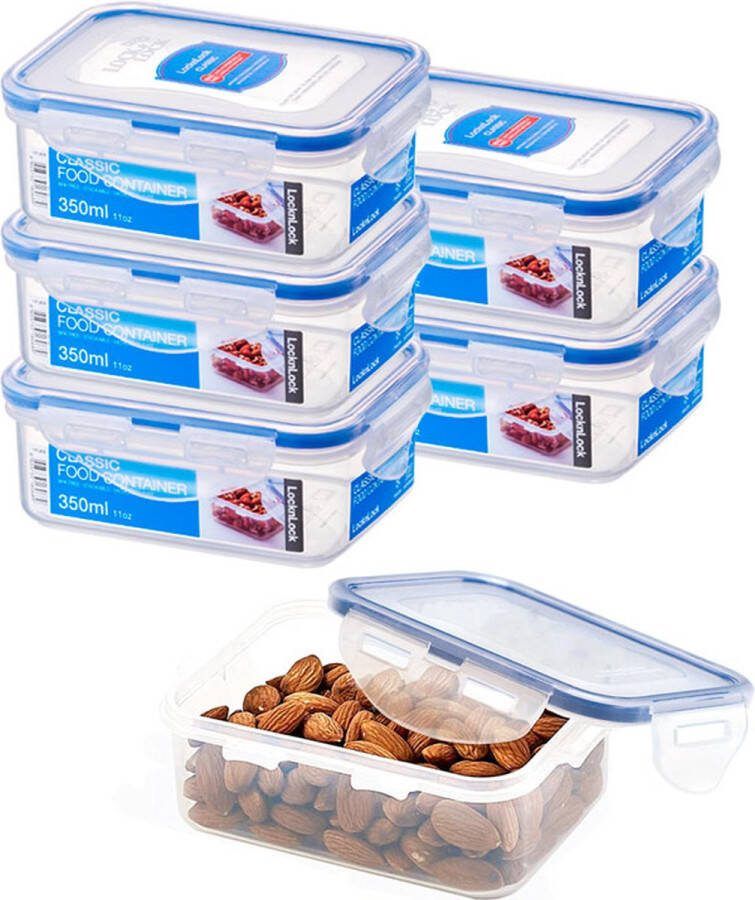Lock&Lock Vershoudbakjes set met deksel Diepvriesbakjes Diepvriesdozen Bewaarbakjes Bewaardozen voedsel Vershouddoos Snackdoosjes Luchtdicht Lekvrij BPA vrij Transparant 350 ml Set van 6 Stuks LocknLock