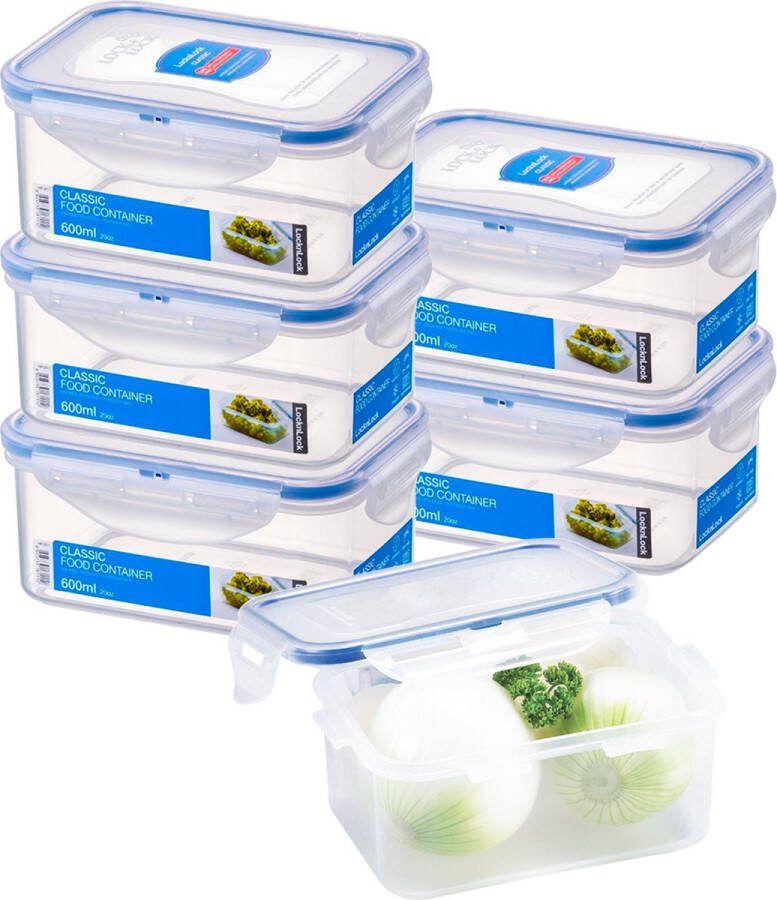 Lock&Lock Vershoudbakjes set met deksel Diepvriesbakjes Diepvriesdozen Meal prep bakjes Bewaarbakjes Bewaardozen voedsel Vershouddoos Luchtdicht Lekvrij BPA vrij Transparant 600 ml Set van 6 stuks LocknLock