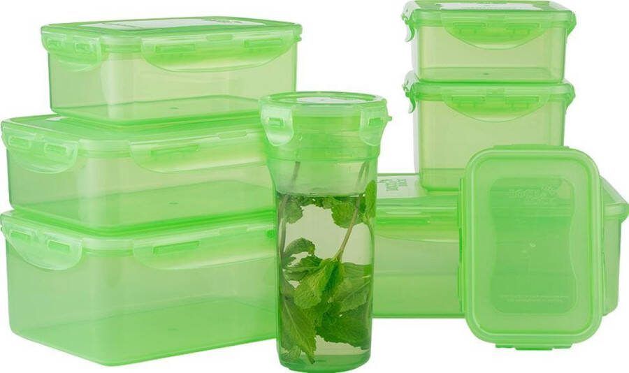 Lock&Lock Vershoudbakjes set met deksel Meal prep bakjes Diepvriesbakjes Diepvriesdozen Bewaarbakjes Bewaardozen voedsel Lunchbox Broodtrommel Snackdoosjes Lekvrij BPA vrij Set 8 stuks Inclusief Beker Fris Groen LocknLock