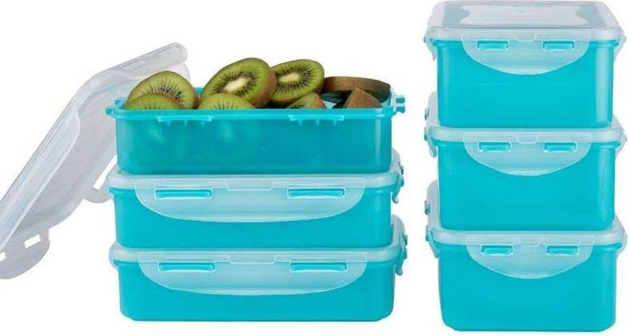 Lock&Lock Vershoudbakjes set met deksel Meal prep bakjes Diepvriesbakjes Diepvriesdozen Bewaarbakjes Bewaardozen voedsel Lunchbox Broodtrommel Snackdoosjes Luchtdicht Lekvrij BPA vrij Set van 6 Stuks Turquoise LocknLock