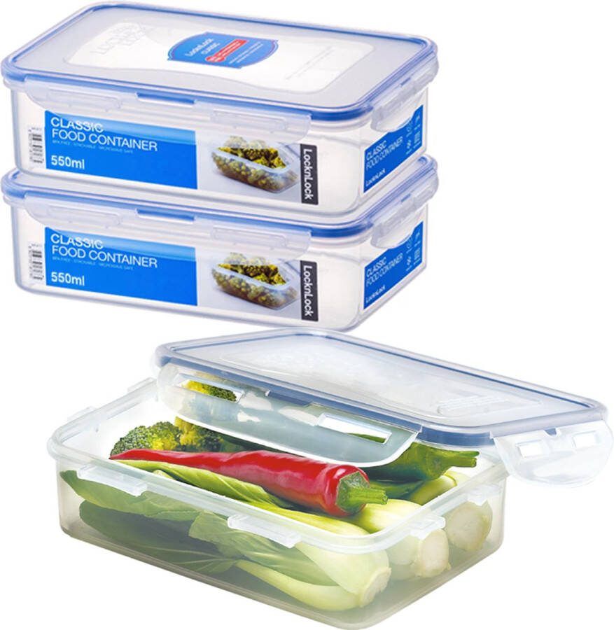 Lock&Lock Vershoudbakjes set met deksel Meal prep bakjes Diepvriesbakjes Diepvriesdozen Bewaarbakjes Bewaardozen voedsel Vershouddoos Luchtdicht Lekvrij BPA vrij Transparant 550 ml Set van 3 Stuks LocknLock