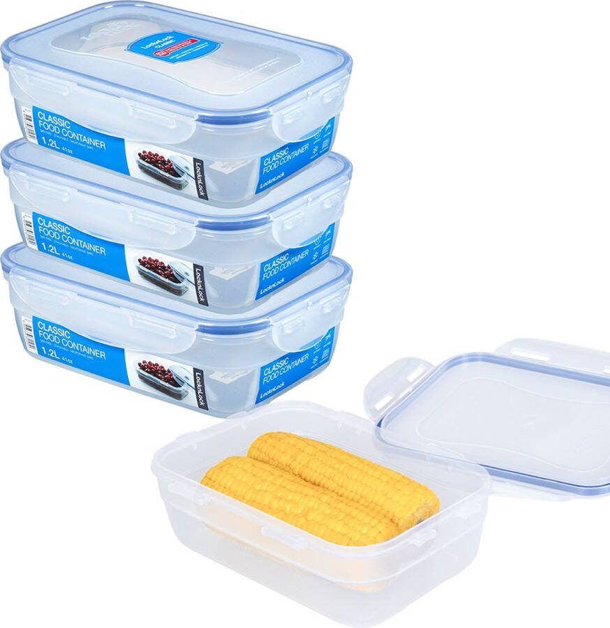 Lock&Lock Vershoudbakjes set met deksel Meal prep bakjes Diepvriesbakjes Diepvriesdozen Bewaarbakjes Magnetron bakjes met deksel Vershouddoos Lunchbox Stapelbaar Luchtdicht BPA vrij Transparant 1.2 liter Set 4 stuks