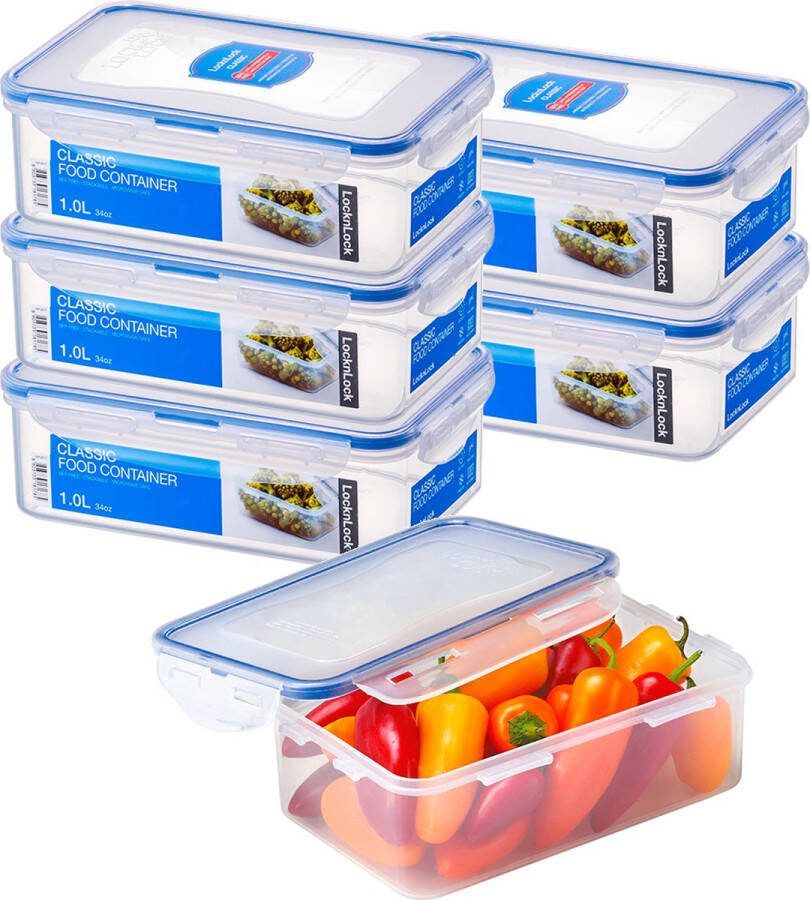 Lock&Lock Vershoudbakjes set met deksel Meal prep bakjes Diepvriesbakjes Diepvriesdozen Bewaarbakjes Bewaardozen voedsel Vershouddoos Luchtdicht Lekvrij BPA vrij Transparant 1 liter Set van 6 Stuks LocknLock