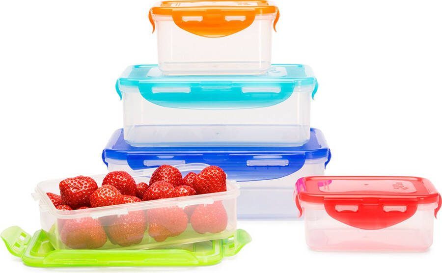 Lock&Lock Vershoudbakjes set met deksel Meal prep bakjes Diepvriesbakjes Diepvriesdozen Bewaarbakjes Vershouddoos Lunchbox Broodtrommel Snackdoosjes Luchtdicht Lekvrij BPA vrij Gekleurde deksels Set van 5 stuks LocknLock