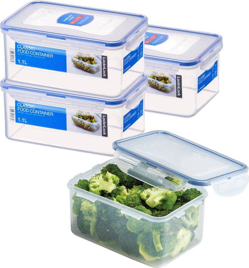 Lock&Lock Vershoudbakjes set met deksel Meal prep bakjes Diepvriesbakjes Diepvriesdozen Bewaarbakjes Bewaardozen voedsel Vershouddoos Luchtdicht BPA vrij Transparant 1 liter Set van 4 Stuks LocknLock
