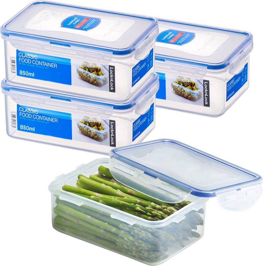 Lock&Lock Vershoudbakjes set met deksel Meal prep bakjes Diepvriesbakjes Diepvriesdozen Bewaarbakjes Bewaardozen voedsel Vershouddoos Luchtdicht Transparant 850 ml Set van 4 Stuks LocknLock