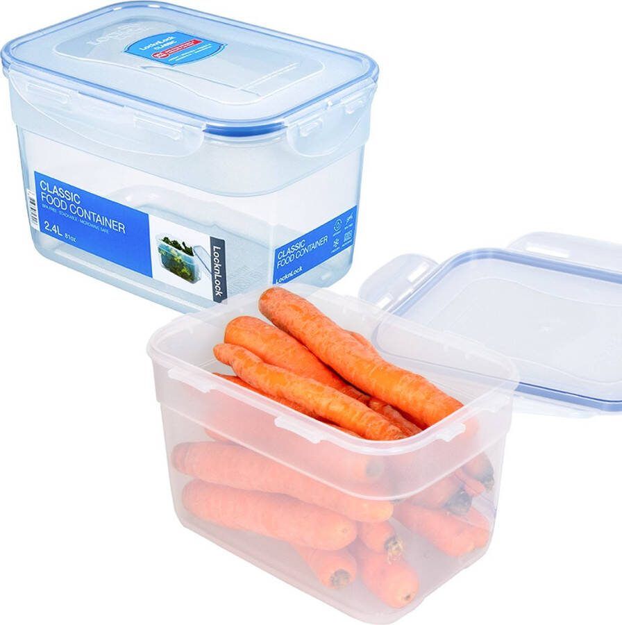 Lock&Lock Vershoudbakjes set met deksel Meal prep bakjes Diepvriesbakjes Diepvriesdozen Bewaardozen voedsel Magnetron bakjes met deksel Vershouddoos Stapelbaar Luchtdicht Lekvrij BPA vrij Transparant 2.4 liter Set 2 stuks