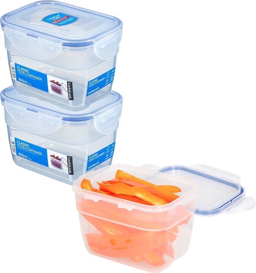 Lock&Lock Vershoudbakjes set met deksel Meal prep bakjes Diepvriesbakjes Diepvriesdozen Bewaardozen voedsel Magnetron bakjes met deksel Vershouddoos Snackdoosjes Stapelbaar Luchtdicht BPA vrij Transparant 800 ml Set 3 stuks
