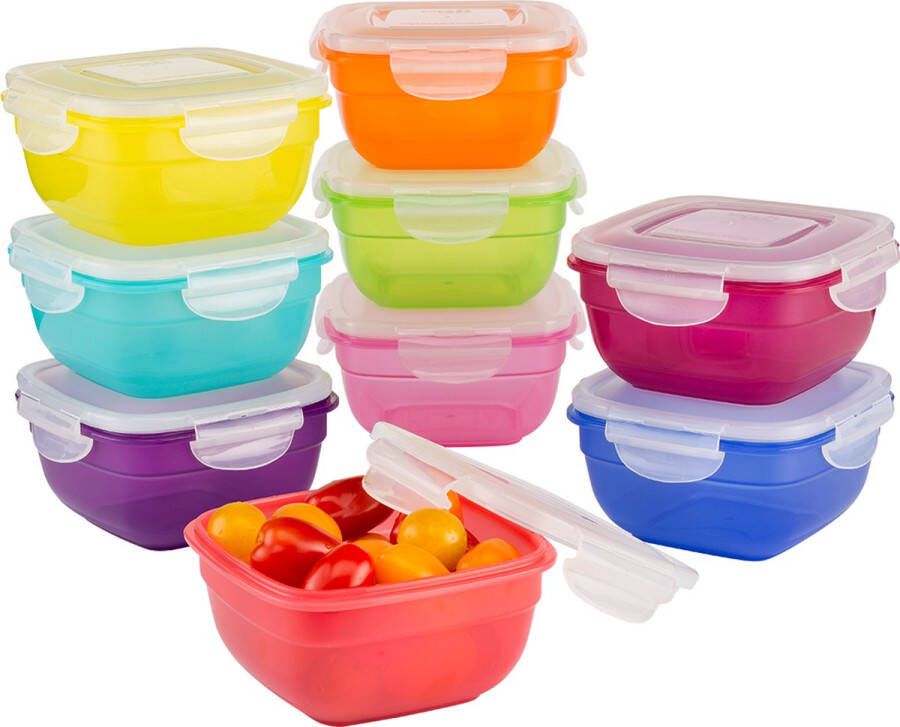 Lock&Lock Vershoudbakjes set met deksel Diepvriesbakjes Bewaarbakjes Snackdoosjes Vershouddoos 9 stuks Luchtdicht Lekvrij Stapelbaar Volwassenen en Kinderen Multicolor Mix