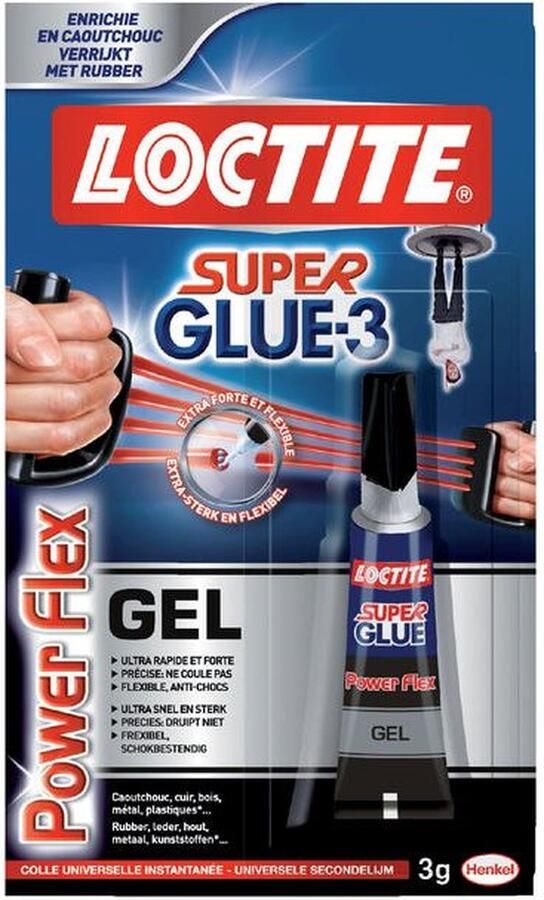 Loctite Secondelijm Powerflex gel tube 3gram op blister a 1 stuk 12 stuks