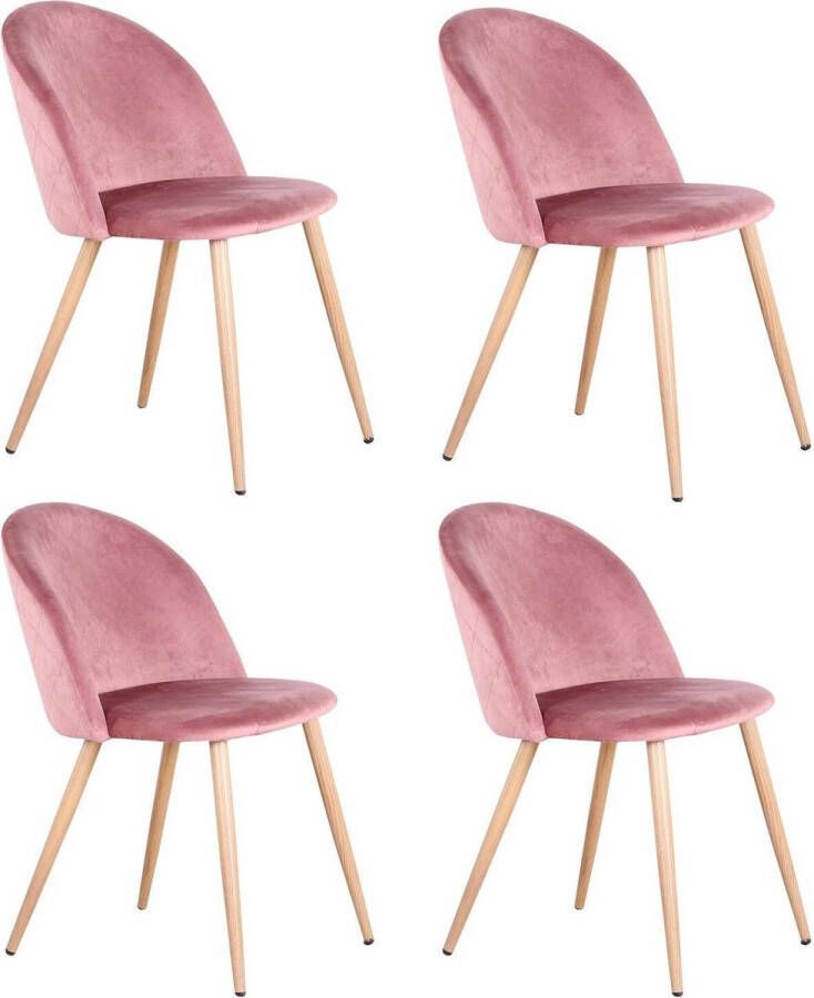 Loft Home® Eetkamer stoel | Set van 4 | Moderne look | Kuipstoel | Stoel | Zitplek | Complete set | Fluweel | Velvet | Roze