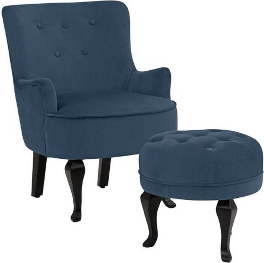 Loft24 Dallas fauteuil + Kruk Blauw