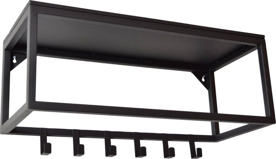 LOFT42 Blacky Metalen Kapstok Zwart Hoedenplank & Roede 70x30x25